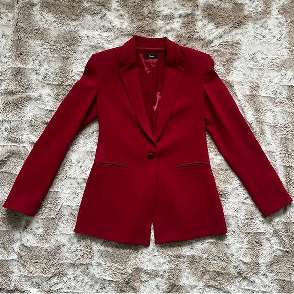 Theory Crepe Power Jacket in Bright Raspberry, size 4 - Picture 2 of 11